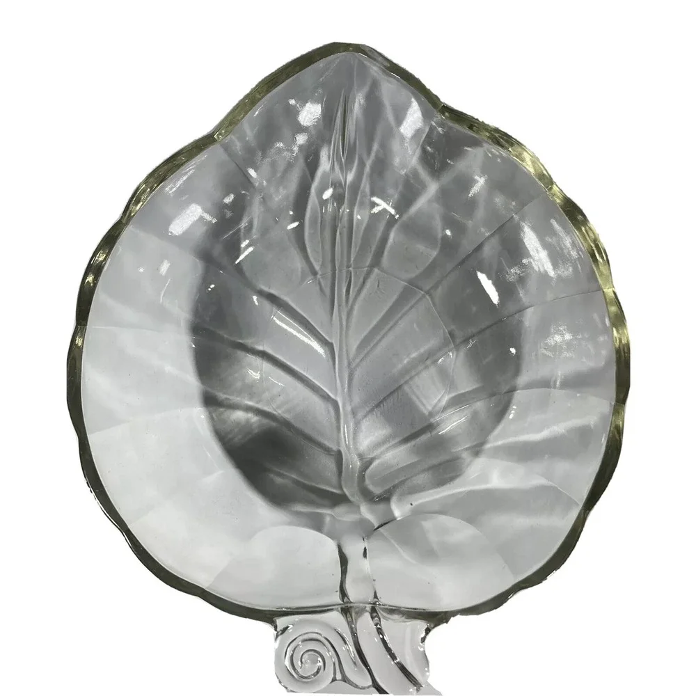 Vintage Clear Glass Serving Side Dish Bowl Tabletop Leaf Shaped 10
